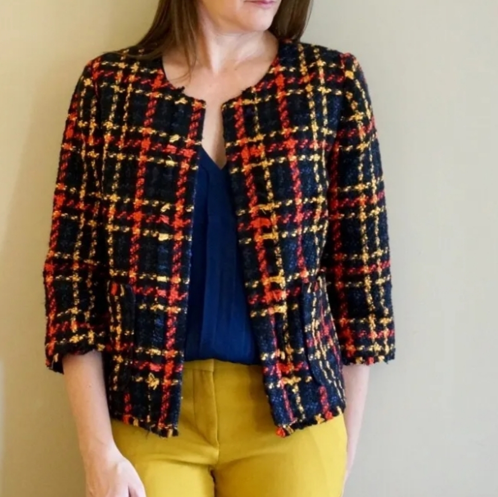A New Day Tweed Crop Colorful Blazer Jacket